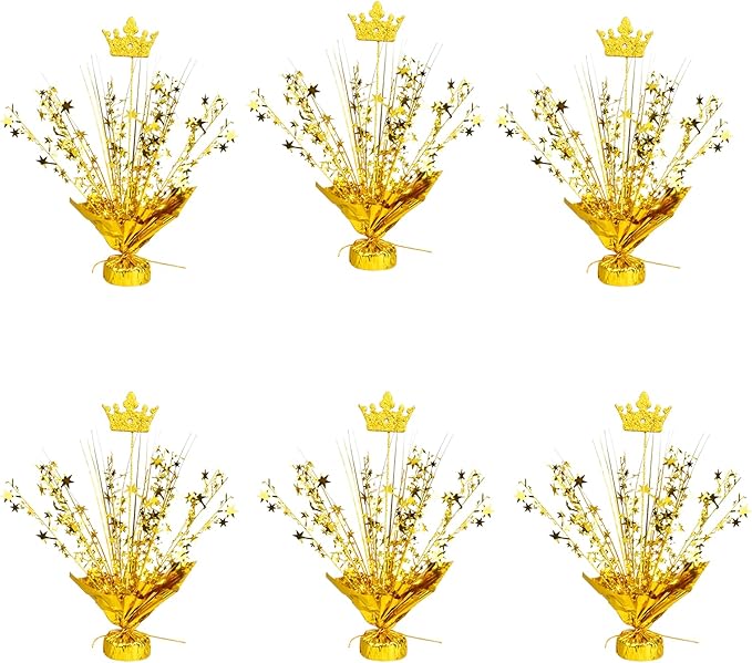6 Pack Metallic Foil Spray Centerpiece Star Table Decoration Burst Table Centerpieces for Birthday Wedding Anniversary Graduation Holiday Party Supplies Decor (Golden Crown)