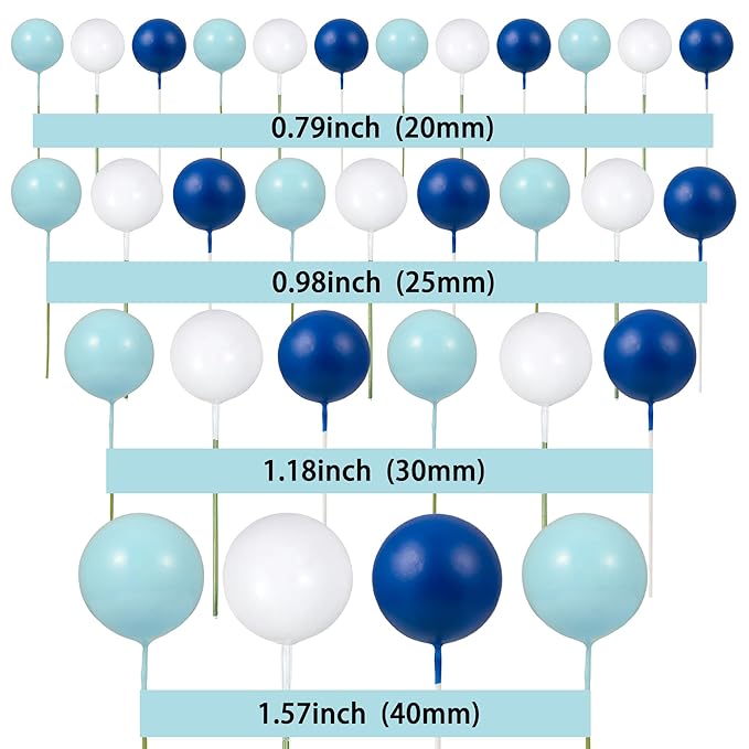 Gyufise 30Pcs Ball Cake Picks Colorful Ball Shaped Cake Topper Mini Balloons Pearl Balls Cupcake Picks Ball Cake Insert Topper for Birthday Party Wedding Decoration Supplies Blue White Dark Blue
