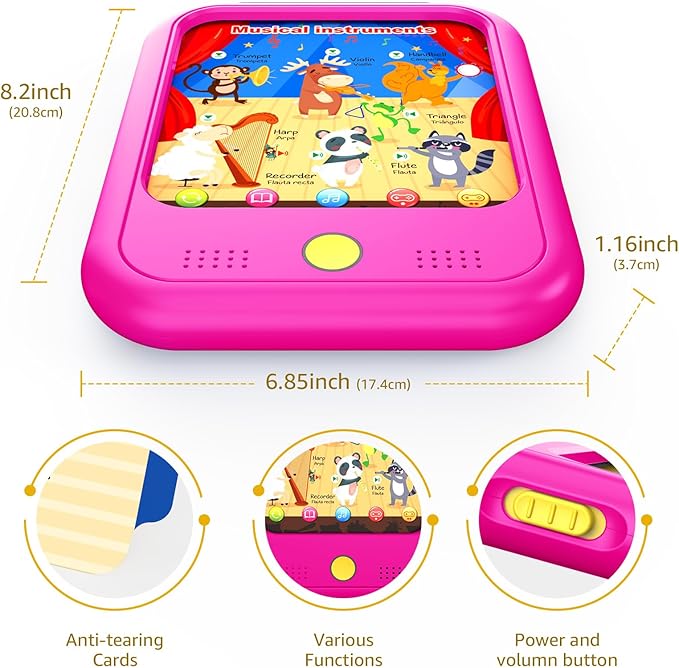 Kids Learning Tablet Educational Learning Pad for Toddlers 2-5 to Learn Alphabets, Numbers, Foods, Time, Music, Vehicles, Tablet Toy for Toddlers Ages 2 3 4 5 6 Years Old