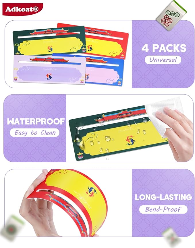 Adkoat® 4PCS Chinoiserie Mahjong Line Finder - Mah Jongg Card Guided Reading Ruler Tracker Tool for Beginner Seniors - ADHD Dyslexia Overlays Aid Maker Reader - Mah Jongg Accessories and Gifts