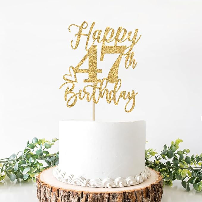 Happy 47th Birthday Cake Topper, 47th Birthday Decorations, Cheers to 47 Years, Hello 47, 47th Happy Birthday Party Supplies Gold Glitter