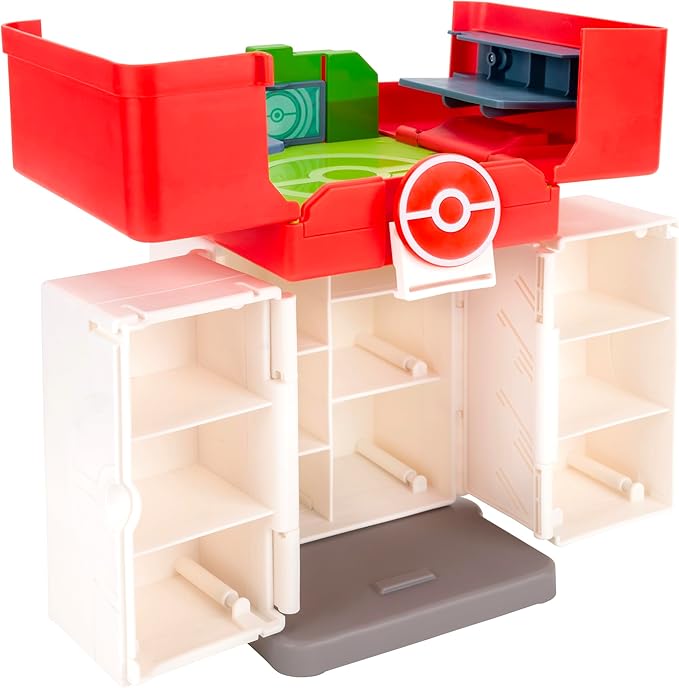 Jazwares Pokémon Play ‘N’ Display Case - Multi-Level Storage Unit with Rooftop Arena and Space for 35+ 2-Inch Battle Figures