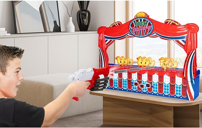 Merchant Ambassador Retro Arcade Electronic: Duck Shooting Gallery (Giant Size) - 28" Tabletop Game, Blaster Gun, Sound Effects, Ages 6+