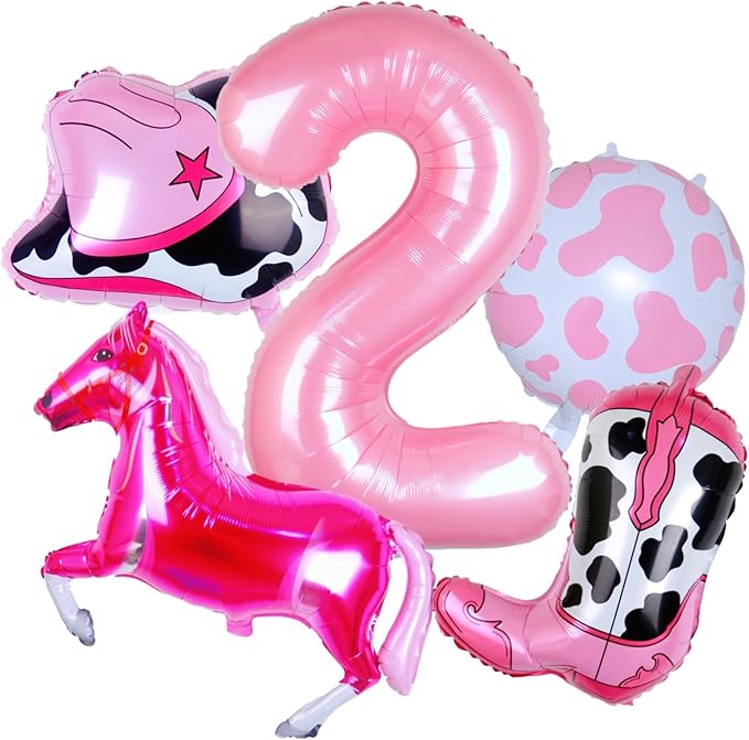 Cowgirl Balloons Pink Girl 2nd Rodeo Birthday Party Decorations, Disco Girl Western Balloons Farm Theme Moo Moo Im Two Birthday Party Décor Supplies Favors Foil Mylar 32 Inch Pink 2 Balloon