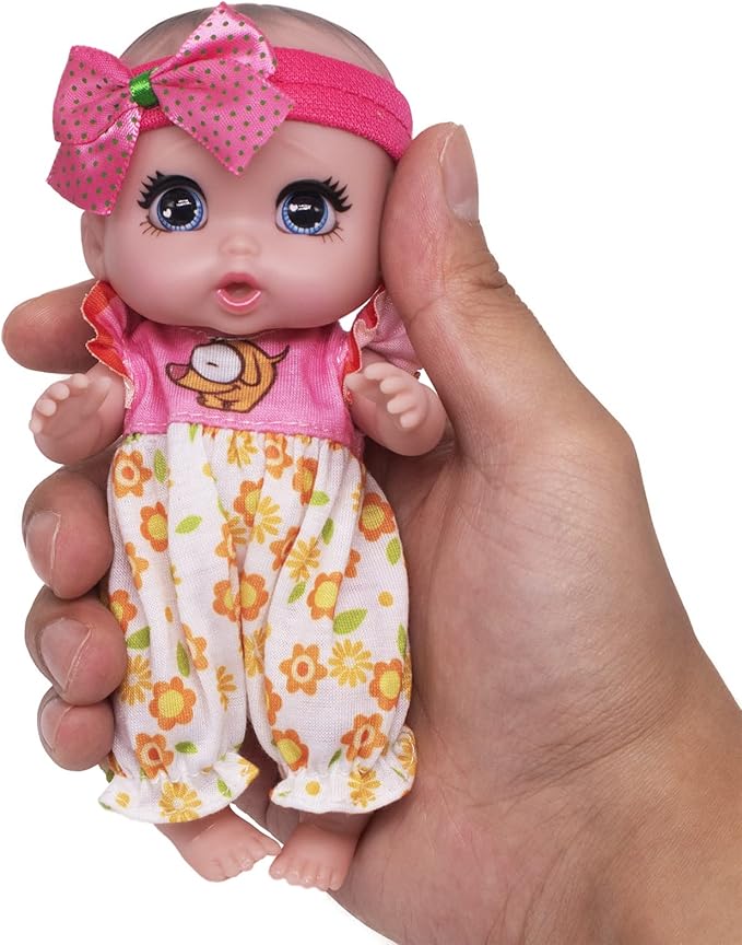 6" Cute Small Baby Doll Newborn Baby All Vinyl Reborn Baby Dolls for Girls Swivel Mini Dolls 16 cm Crying Baby DIY Toys for Ages 3+(Pink)