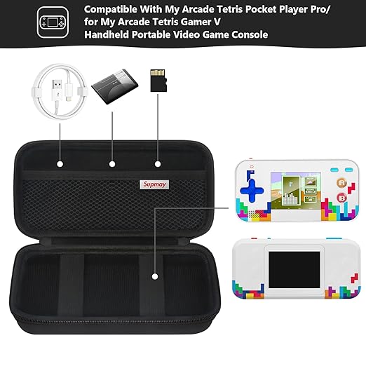Supmay Hard Travel Case for My Arcade Tetris Gamer V, Strategic Puzzle Games, Portable Video Game System Handheld Game Protection Case with Mesh Pocket for Batteries and USB-C Cable, Black