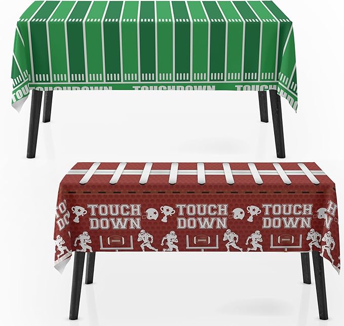 Football Tablecloth 54×108 Inch, Green Field Plastic Table Cover with Soccer Ball, Waterproof Disposable Table Cloth for Sports Theme Birthday Party, Sport Theme Party Supplies