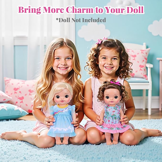 BABESIDE 10 Sets Alive Baby Doll Clothes & Accessories for 8/10/11 Inch Baby Dolls, Includes Cute Jumpsuit & Skirts, 3+ Year Old Girls Gifts, Pretend Play
