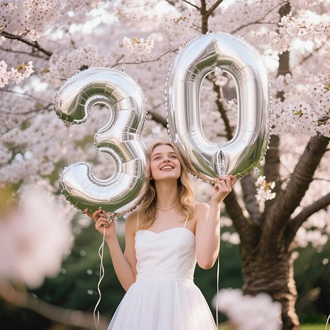 40 Inch Silver Number 30 Digital Balloon,Jumbo Mylar Foil Helium Balloon for 30 Balloons for Birthday Party,Wedding Anniversary Party Decorations