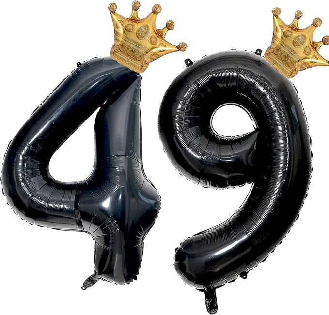 40 inch Large Black 49 Balloon Number with Gold Crown Balloons 49th Birthday Big Foil Mylar Helium Balloon for Women Man 49th Birthday Anniversary Decorations Supplies Favors(Number 49 Balloons）