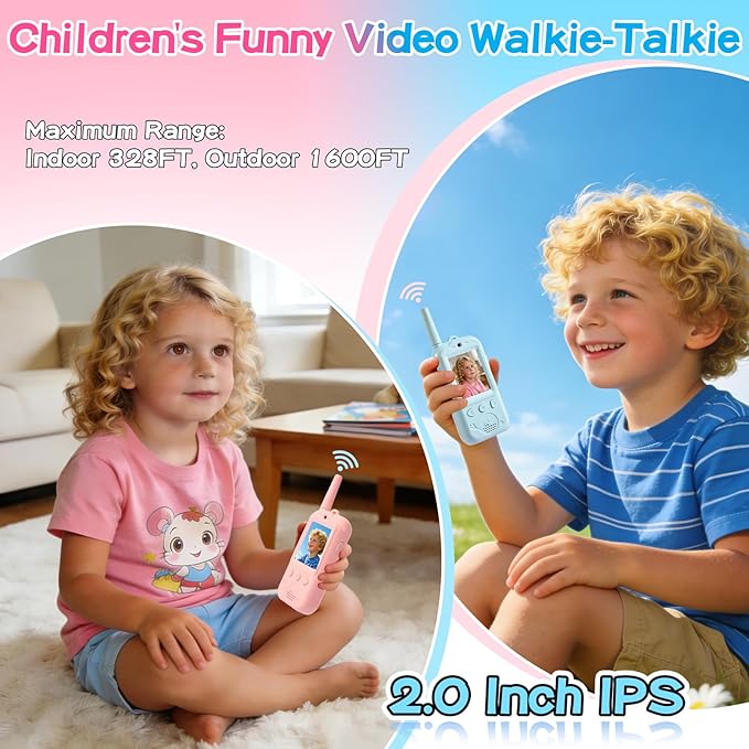Video Walkie Talkies for Kids,Dual Camera 2-Pack Rechargeable Video Intercom Long Range Walkie Talkies,Voice Chat&Photo,Gifts for Age 3-12 Boys Girls Indoor Outdoor Games,Camping (Blue + Pink)