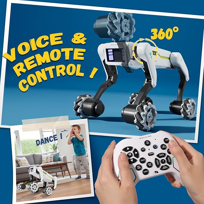 Stunt Robot Dog RC Toys with Wheels for Ages 8-13, Interactive Programmable Voice & Remote Control Pet Robot Toy for 6+ Year Old Kids Boys Girls Birthday Gift