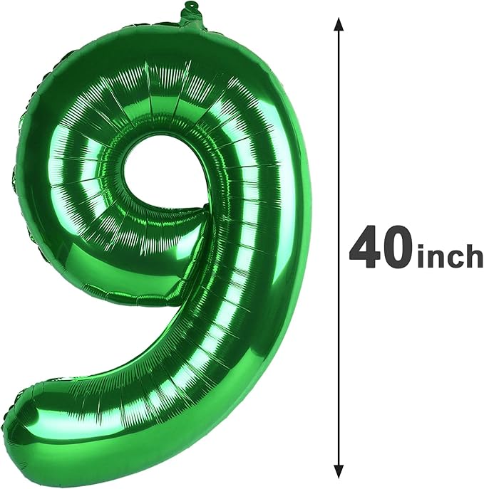 40 Inch Big Green 9 Balloon Number, Jumbo Giant Happy 9th 19 29 39 49 99 Birthday Party Decorations, Large Nine Mylar Foil Anniversary Birthday Party Engagement Decorations