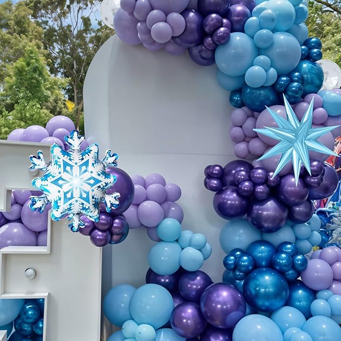 Frozen Balloons, Blue Silver Purple Clear Balloons with Snowflake Balloon for Winter Frozen Birthday Snow Party Baby Shower Wedding Backdrop Decorations