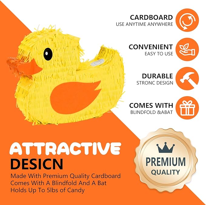 Duck Pinatas Bundle with a Blindfold and a Bat(16.5 x 12.6 x 4 Inches), Perfect for kid's Birthday Parties, Farm Animal Theme Parties and Decorations