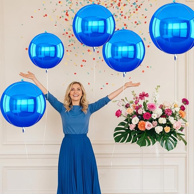 TONIFUL 16Pcs Large Navy Blue 4D Giant Round Foil Balloon 4D Mirror Metallic Mylar Sephere Balloons for Christmas New Year Birthday Party Graduation Wedding Baby Shower Decoration Supplies(Mix Sizes)