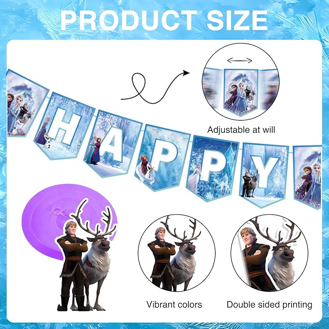Cute Popular Cartoon Theme Decorations Banner Hanging Swirls, Cute Blue Happy Birthday Decorations for Fans, Party Supplies for Girls Boys