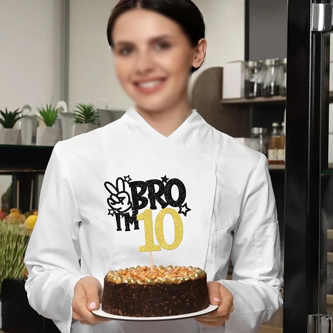 1 PCS Brother I'm 10 Cake Topper Glitter Star Happy 10th Birthday Cake Pick Bro I'm 10 Cake Decoration It's My 10th Birthday Decorations for Boys Cheers to 10 Years Old Birthday Party Supplies Gold