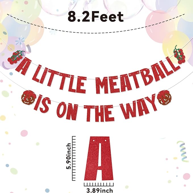 A Little Meatball is on the Way Banner - Italian Tomatos Meatball Baby Shower Decorations New Parents Italian Food Pasta Baby Shower Party Supplies Red Glitter