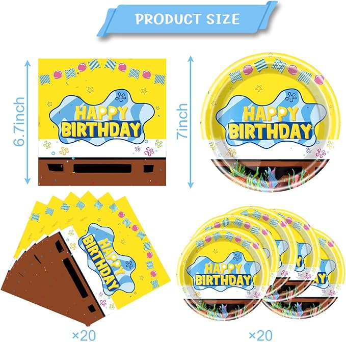 Yellow Birthday Party Supplies, 20 Plates and 20 Napkins, Yellow for Kids Birthday Party Decorations