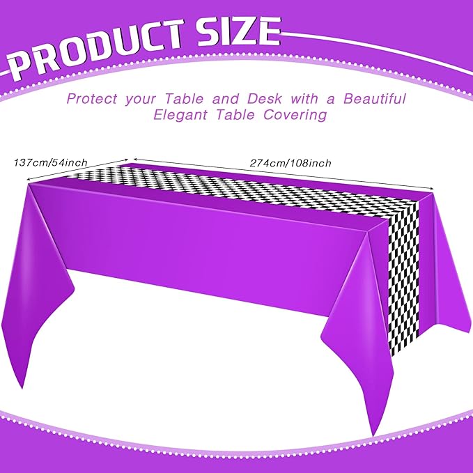Irenare Car Birthday Party Supplies Racing Decorations 50s Party Tablecloth Racetrack Table Runner Table Covers for Kids Boy Car Theme Birthday Decor, 54 x 108 Inch(Purple,3 Sheets)