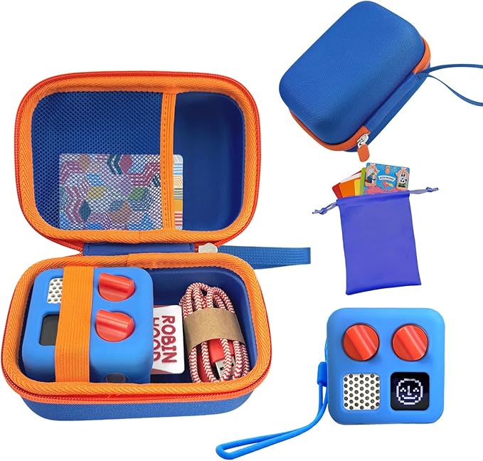 Hard Carrying Case and Silicone Cover for Yoto Mini, Protective Travel Carrier for Kids and Adventure Jacket with Card Pouch 3 in 1 Accessories Set for Yoto Mini Player, Blue
