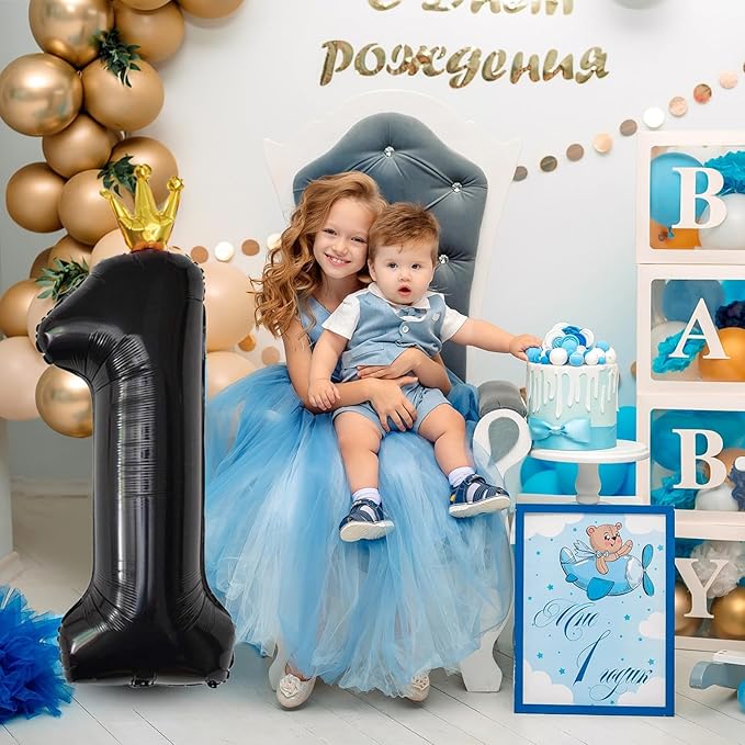 40 Inch Crown Black Number 9 Balloon, 1 Count, Perfect for Birthday Party Decorations, Unisex, All Ages