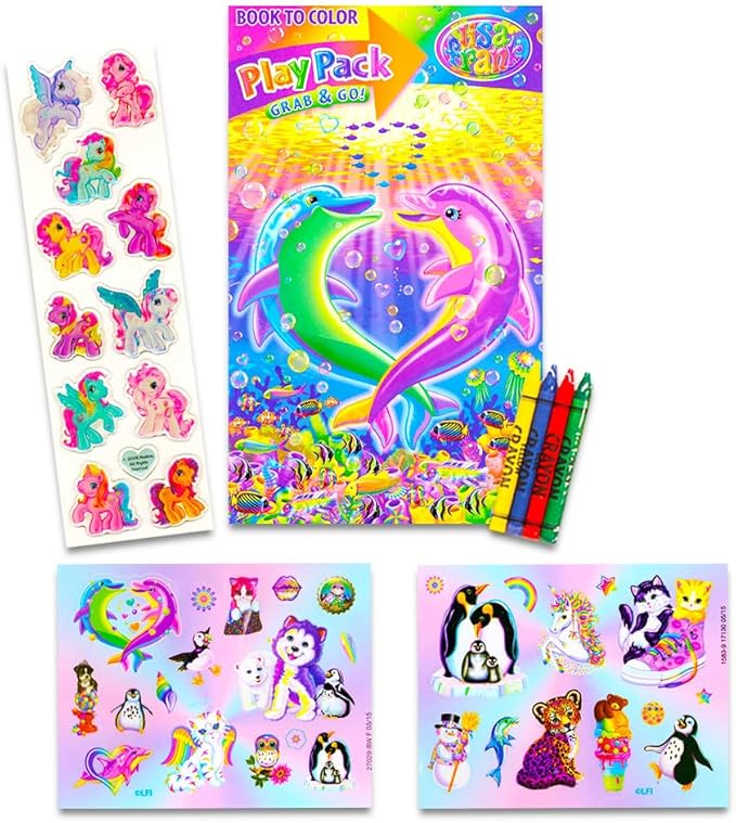 6 Pc Lisa Frank Party Favors Set - Bundle with 6 Play Packs with Mini Coloring Books, Stickers, and Crayons | Lisa Frank Birthday Party Supplies Decorations