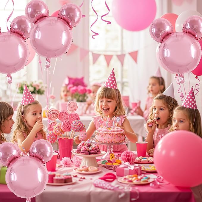 Vuzvuv 12pcs 24 Inches Mouse Head Foil Balloons, Pink Mouse Shaped Balloon for Birthday Party, Baby Shower,Theme Party Decoration,Graduation Party Supplies