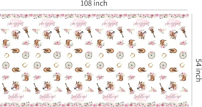 Cowgirl Party Decorations Tablecloth - Horse Saddle Up Western Party Supplies Tablecover, Disposable Wild West Cowgirl Birthday Baby Shower Decorations Table Cloth - 3 Pack (54in x 108in)