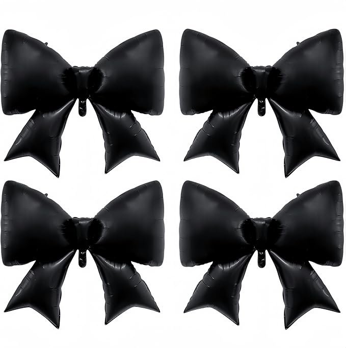 4 PCS Black Bow Balloons Decorations 38 inch/Suitable for Retro Classic Party/Gothic Style Luxurious Palace Princess Party/Wedding Party Decorations(Black 4Pcs)