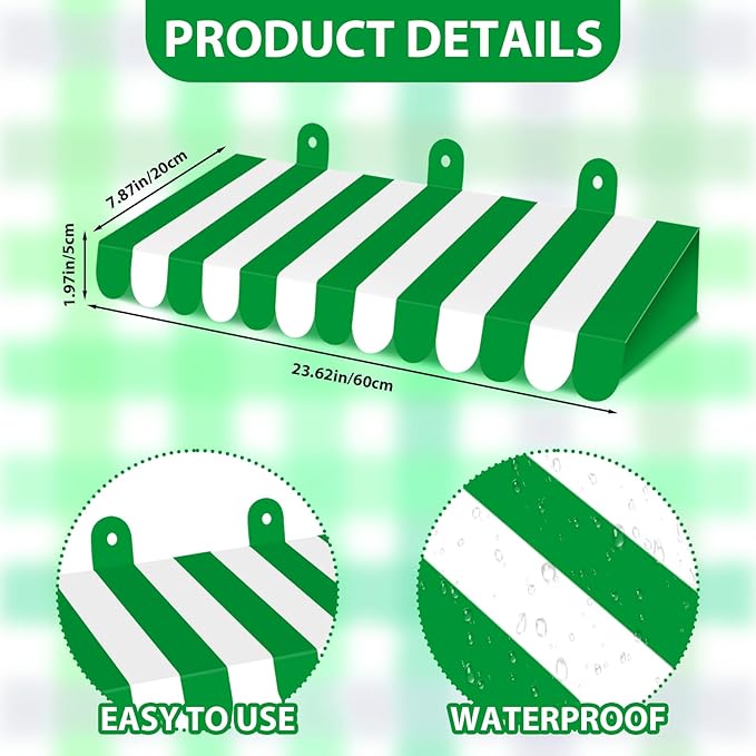 2 Pcs Circus Awning Wall Decorations 3D Carnival Striped Awnings for Carnival Theme Party Lemonade Stand Classroom Decoration Circus Party Supplies (Green and White)