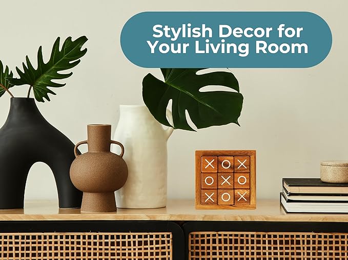 BSIRI Wooden Tic Tac Toe Coffee Table Decor Game Living Room Home Office Decorative Small Desk Bar Top Classic XO Tictactoe Toy Board Travel Size Wood Mini Gifts for Family Games and Gifts for Adults