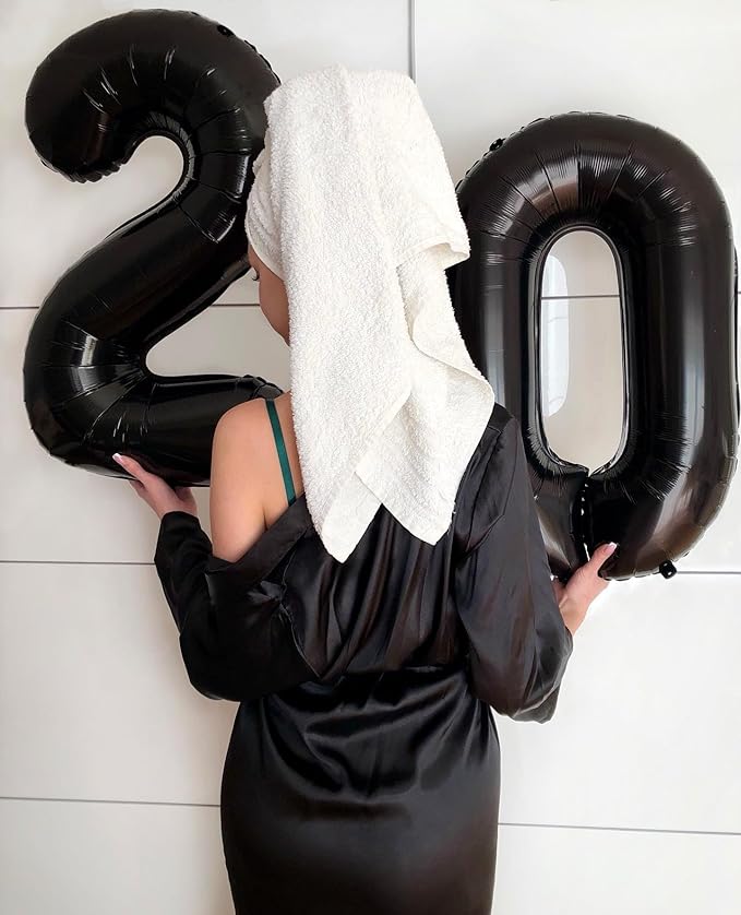 Black Number 20 Balloon 40 inch, 20 Number Balloons, 20th Black Birthday Decorations, 20 Year Old Girls Boys Party Supplies