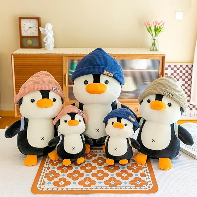 9 inches Penguin Stuffed Animals Soft Plush Cute Travel with Hat Backpack Doll for Boys Girls