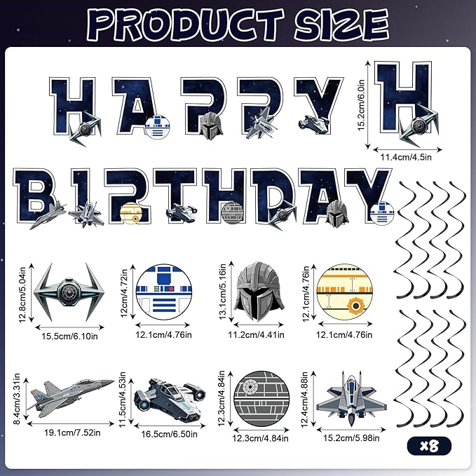 Galaxy Wars Birthday Decorations Outer Space Happy Birthday Banner Black Stars Science Fiction Party Hanging Swirls Streamers Ceiling Decor for Universe Space Star Themed Party Supplies Wall Decor