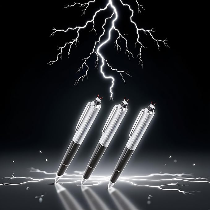 2 Pieces Shock Pen Prank, Silver, Interesting Surprising Prank Items, Lightweight Shocking Practical Joke Shock Pen Toys for Outdoor Novelty and Gag Games