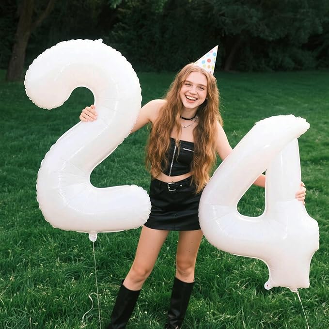 40 Inch White 4 Balloon Giant Mylar Number 4 14 24 34 40 Year Old Birthday Large Foil Helium Number Balloons Party Decorations Supplies Anniversary