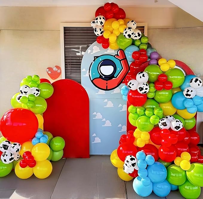 Toy Kids Birthday Balloons, 12 Inch Red Yellow Blue balloons With Cow Print Sky Light Blue Cloud Balloon, Lime Green Balloon for Toy Birthday Decorations Boys Girls Party Decorations
