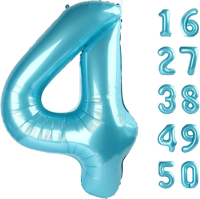 Light Blue Number 4 Balloons 40 Inch Big Foil Number Balloons Giant Balloon 14th 24th for Boys Girls Baby Shower Anniversary Decorations, Photo Backdrop Props