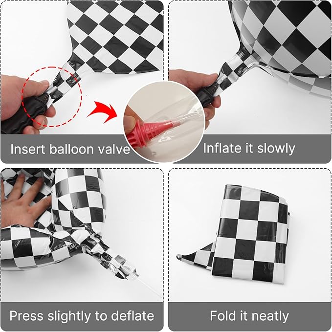 PartyWoo Checkered Foil Balloons 6pcs 22 Inch Large Round Foil Big Giant 4D Jumbo Inflatable Mirror Ball Mylar Balloons for Race Car Emo Checkered Themed Birthday Graduation Party Decorations
