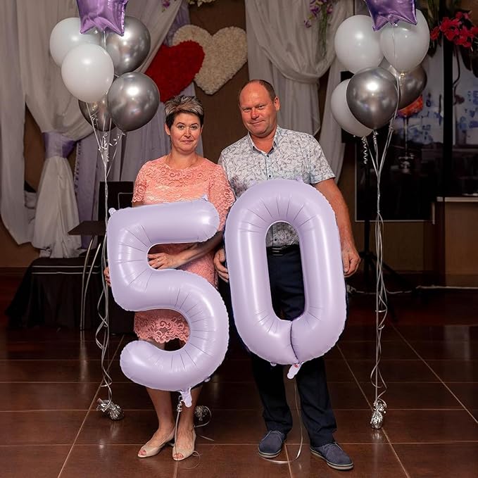 Dusty Purple 60th Birthday Balloons for Women, 40 Inch Light Purple Foil 60 Number Balloons Self Inflating, Pastel Lilac Birthday Balloons Numbers 6 and 0 for 6th 60th Anniversary Party Decorations