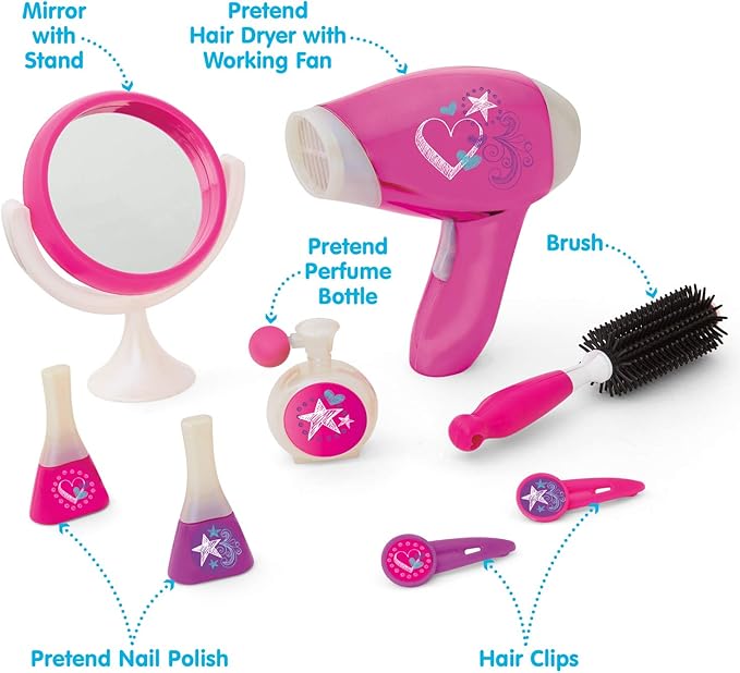 Kidoozie Glamour Girls Styling Set - Pretend Play Hair and Cosmetics Set for Children Ages 3 and Above
