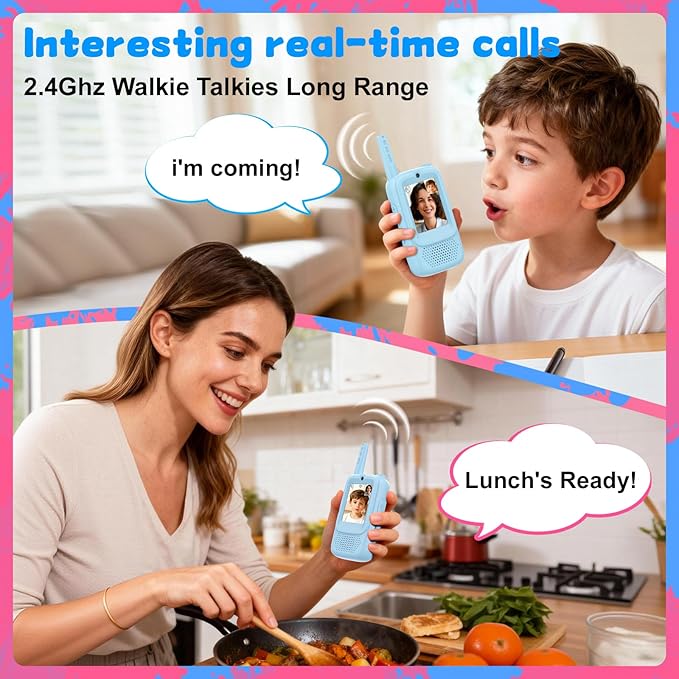 Video Walkie Talkies for Kids, 2 Pack Rechargeable Video Intercom Kids Walkies Talkies with HD Camera & Voice, Indoor Outdoor Games,Camping, Hiking for Boys Girls 3-12