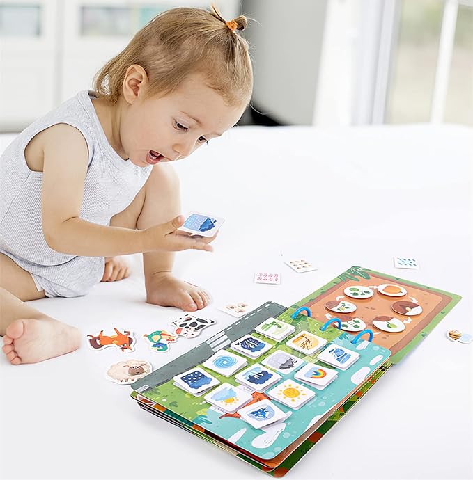 4 Pack DIY Montessori Busy Book for Toddlers, Montessori Quiet Book for Kids, Vehicle Life Skill Farm Dinosaur Preschool Learning Activities Learning & Education Toys