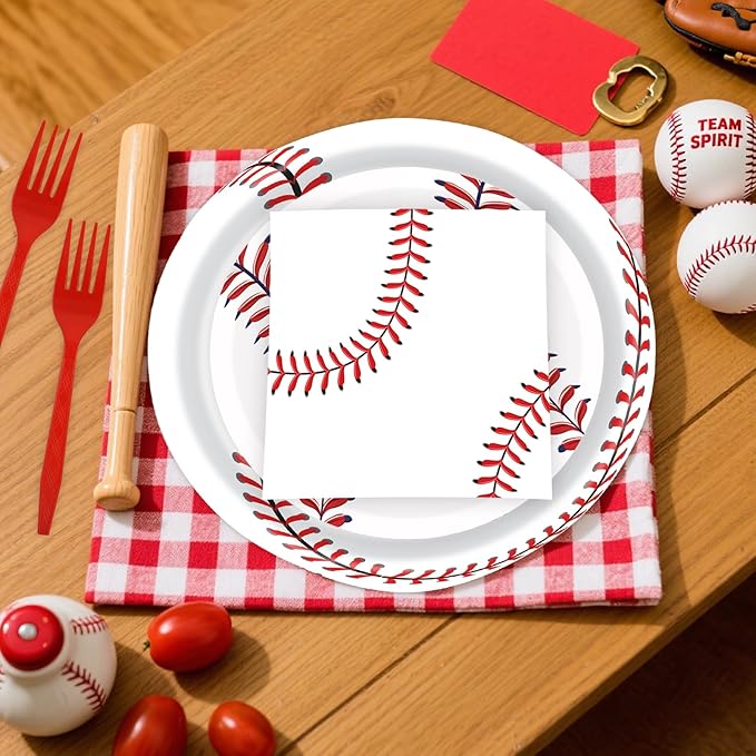 96 Pcs Baseball Paper Plates and Napkins Party Supplies, Baseball Party Plates Napkins and Forks Disposable Tableware Set for for Sports Theme Birthday Party Decorations Serves 24 (Baseball)