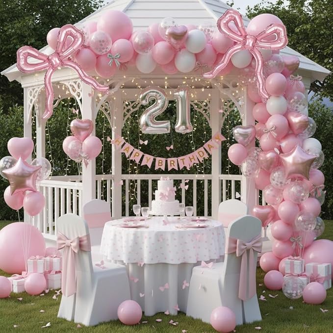 Light Pink Bow Balloons Coquette Birthday Decorations, 3pcs Giant Pearl Baby Pink Bow Foil Mylar Balloon for Girls Women Bow Themed Party Decor Baby Shower Bridal Wedding Bachelorette Party Supplies