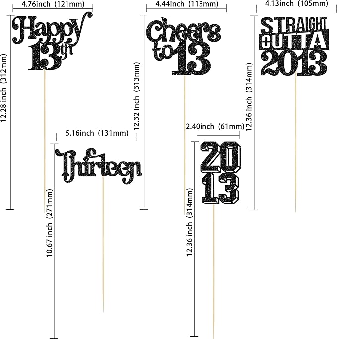 Gyufise 15Pcs Happy 13th Birthday Centerpiece Sticks Thirteen Straight Outta 2013 Table Flower Centerpieces Sticks Lfor Cheers to 13 Birthday Party Supplies Black