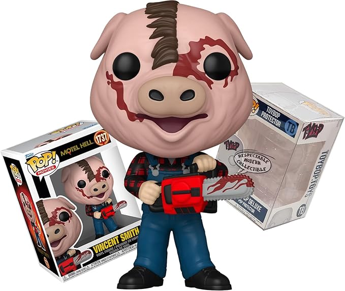 Funko Motel Hell - Vincent Smith (with Pig Head and Chainsaw) #1737/84128 + Pop Protector: Retro Horror Pop! Movies Vinyl Figure (Gift Set Bundled with ToyBop Brand Box Protector Case)