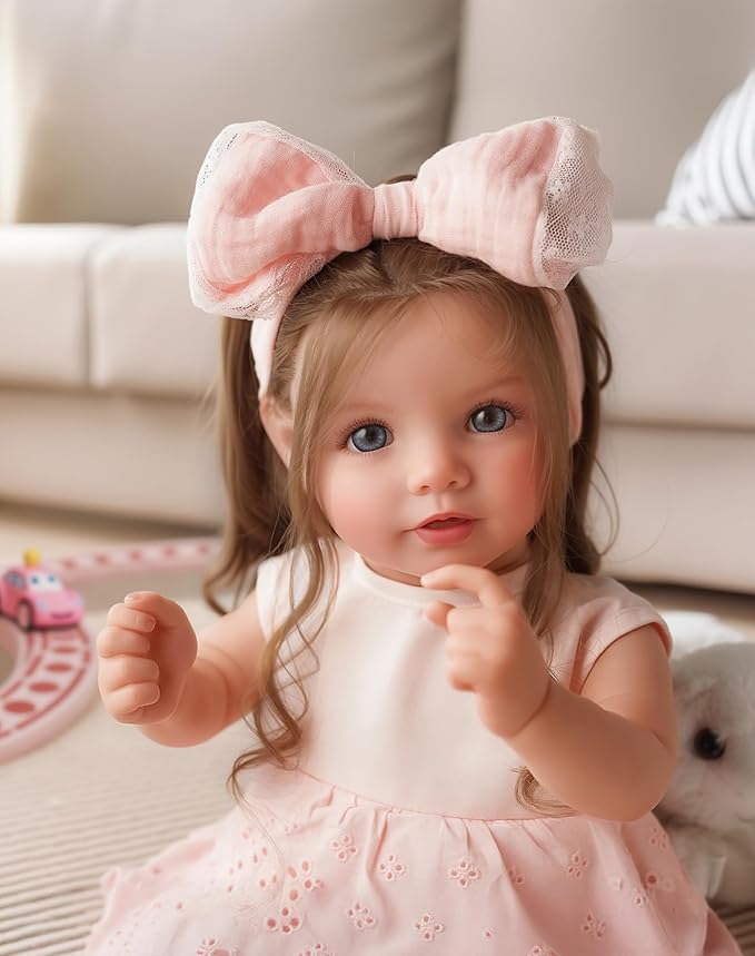 BABESIDE Lifelike Reborn Baby Dolls Dara - 20 Inch Realistic-Newborn Baby Doll Brown Hair Girl Handmade Real Life Baby Dolls with Clothes and Toy Accessories Gift for Kids Age 3+
